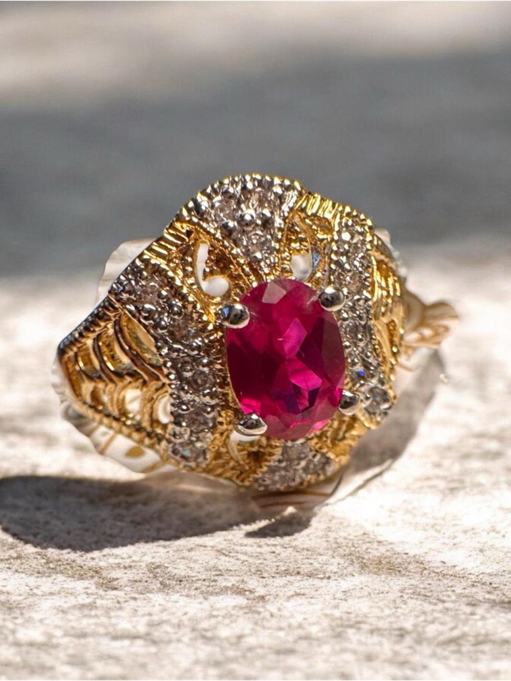 14 karat gold, electro plate cubic zirconia  with Ruby Gemstone